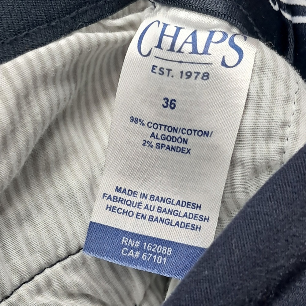 Chaps Mens Navy Blue Flat Front Chino Shorts Size 36 Stretch Cotton 8155 - Picture 3 of 9